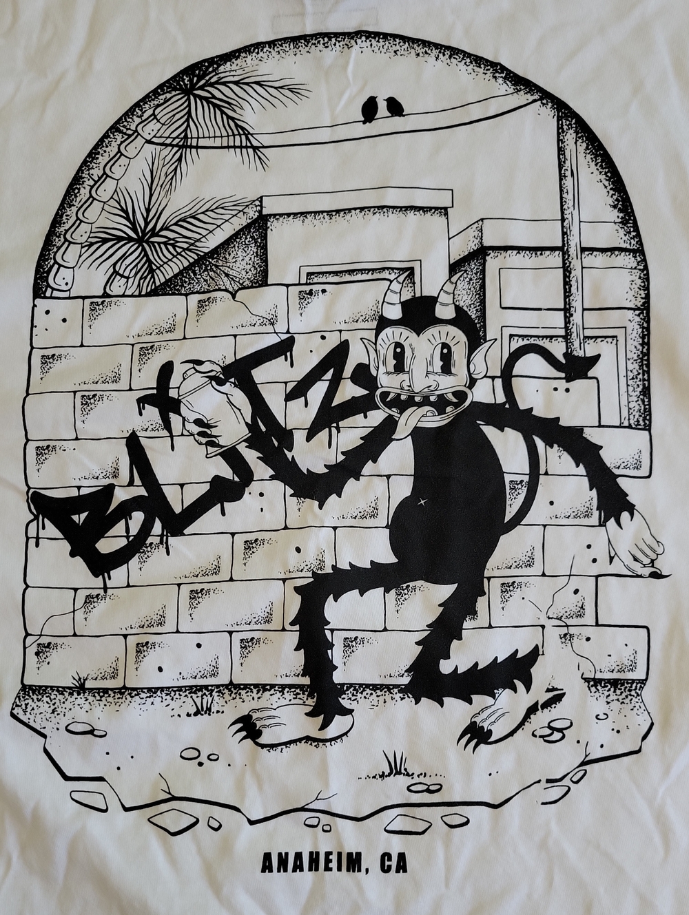 BLITZ Men's "Anaheim Devil" Graphic Illustration Tee - Black on White | Size: S